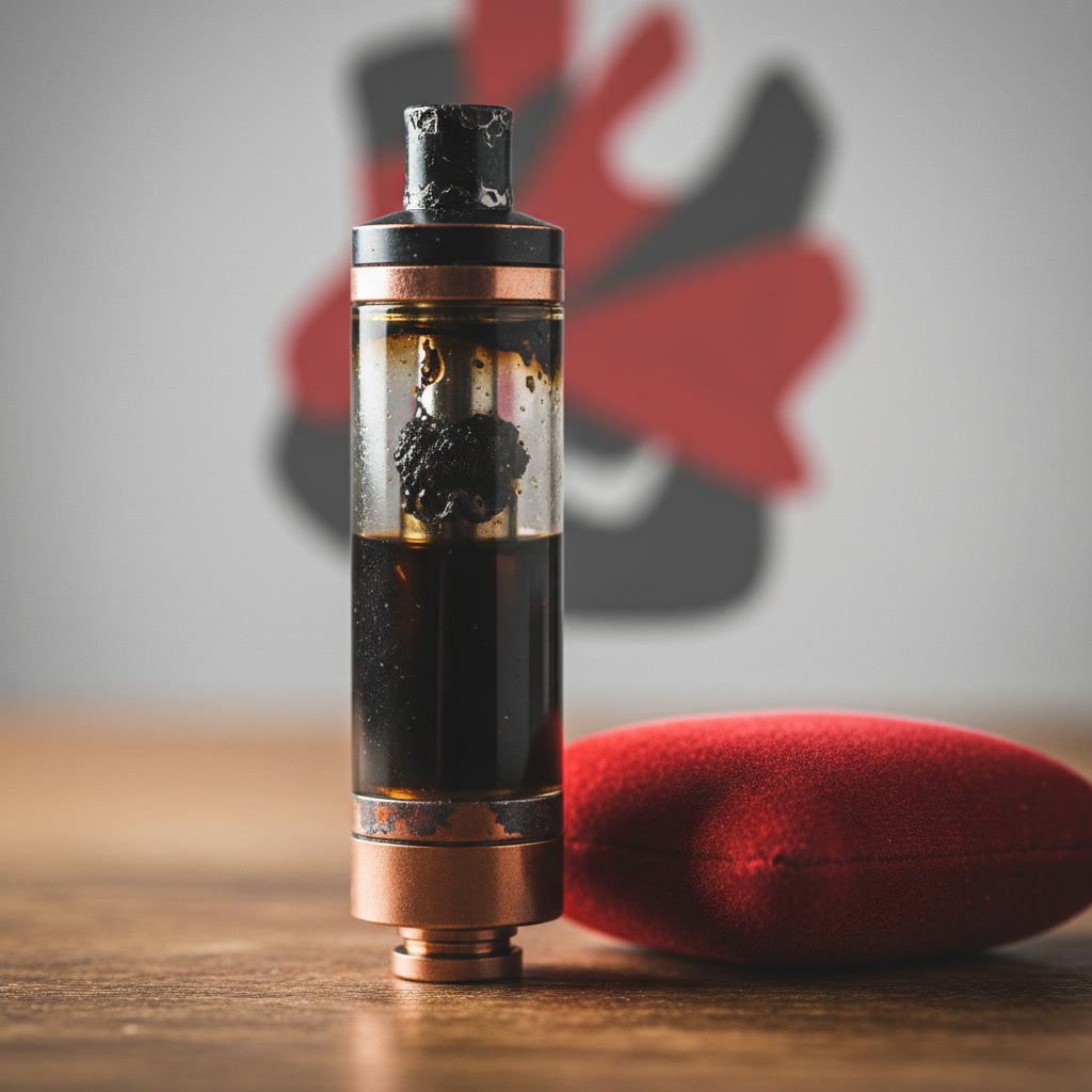 Vape cartridge showing dark oil and burnt coil signs in Felda Florida